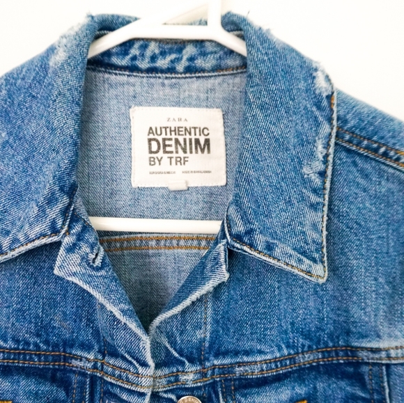 Zara Distressed Raw Hem Denim Jacket - Picture 6 of 6